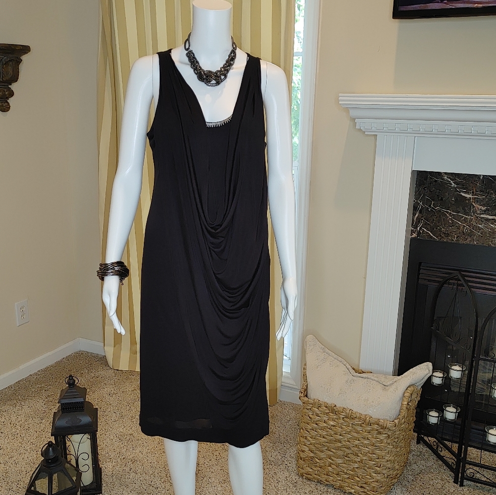 SINEQUANONE PARIS BEADED DRAPE FRONT DRESS 3/US L
